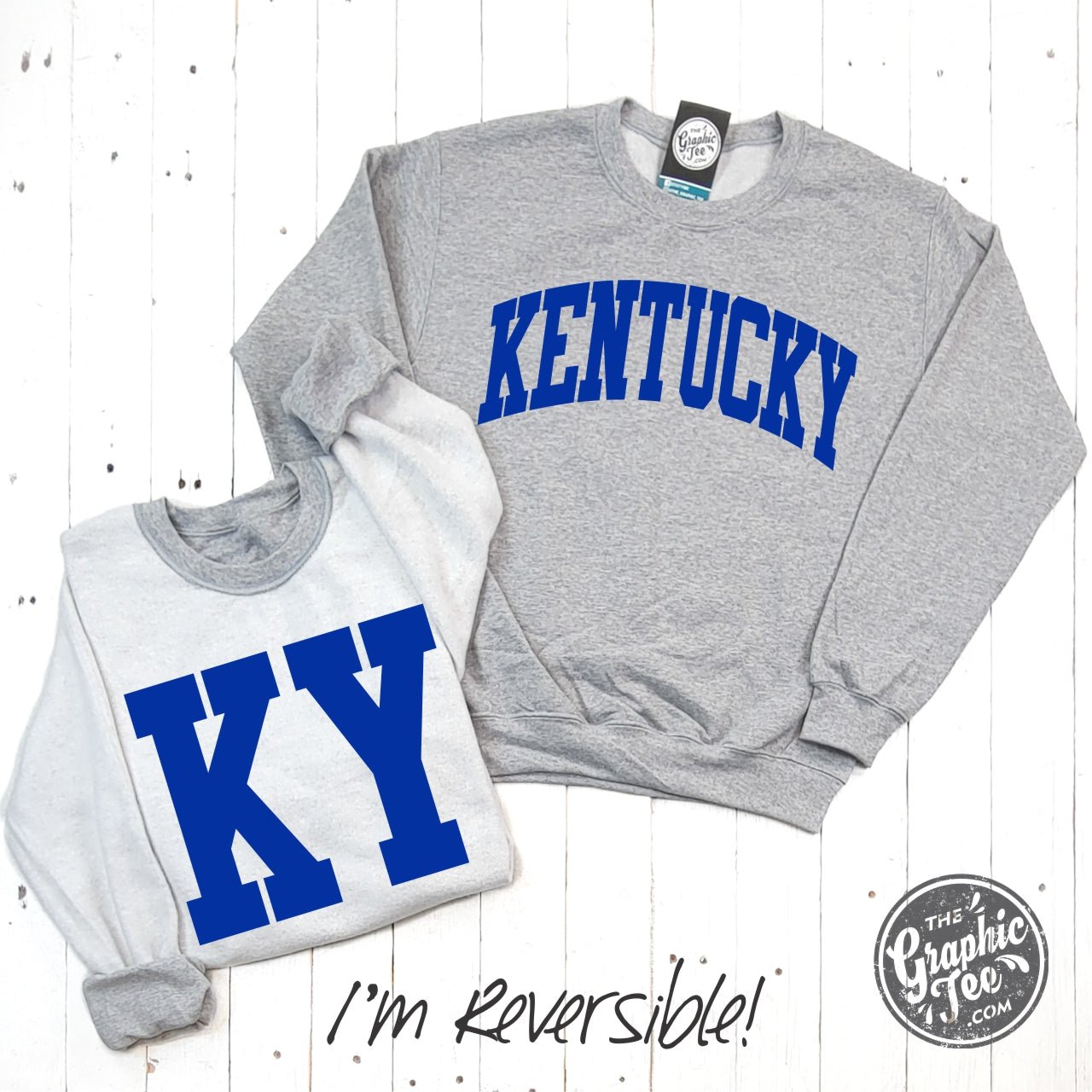 Kentucky Blue Print Reversible Sport Grey Crewneck Sweatshirt - The Graphic Tee