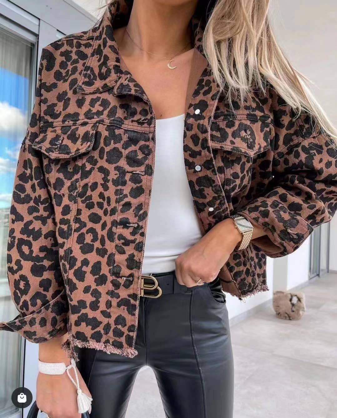 Lana Leopard Frayed Edge Denim Jacket - The Graphic Tee