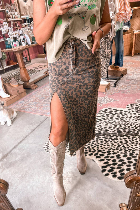 Leopard Denim Midi Skirt - The Graphic Tee