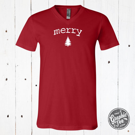 Merry Little Tree V - Neck Tee - The Graphic Tee