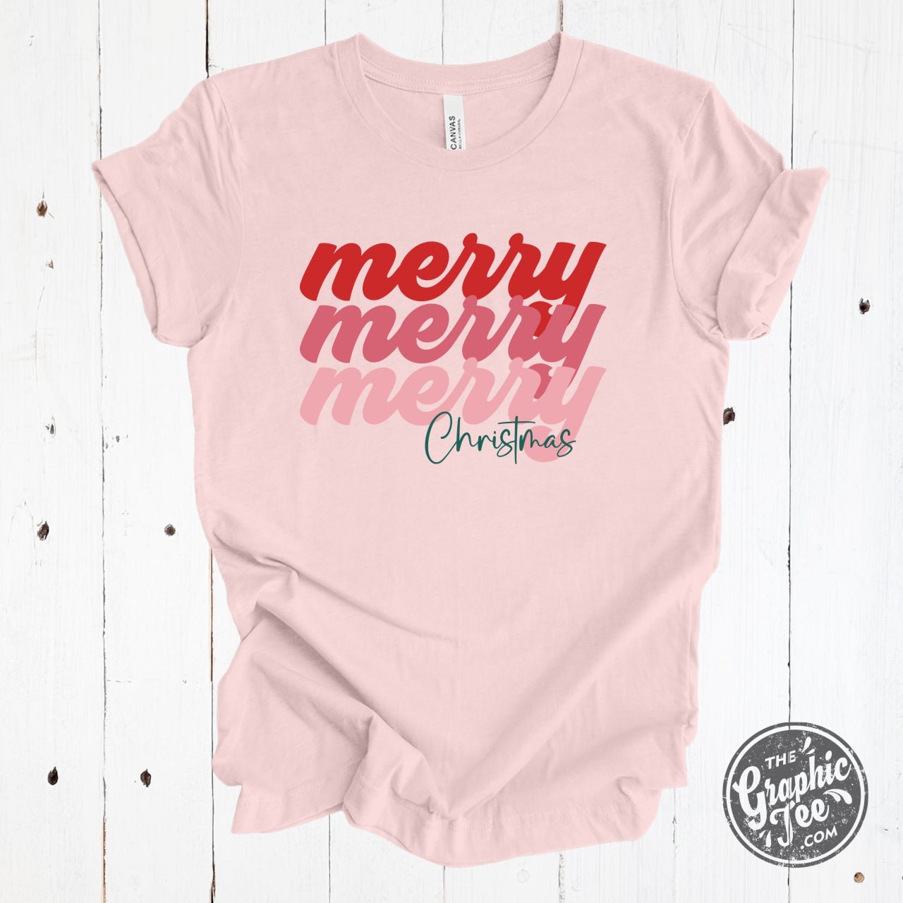 Merry Merry Merry Soft Pink Short Sleeve Crew Neck Tee - The Graphic Tee