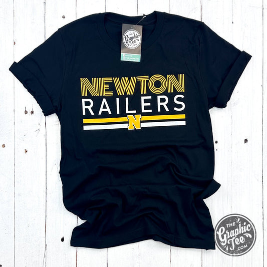 Newton Railers Multiline Print With N Black YOUTH Unisex Short Sleeve Tee - The Graphic Tee