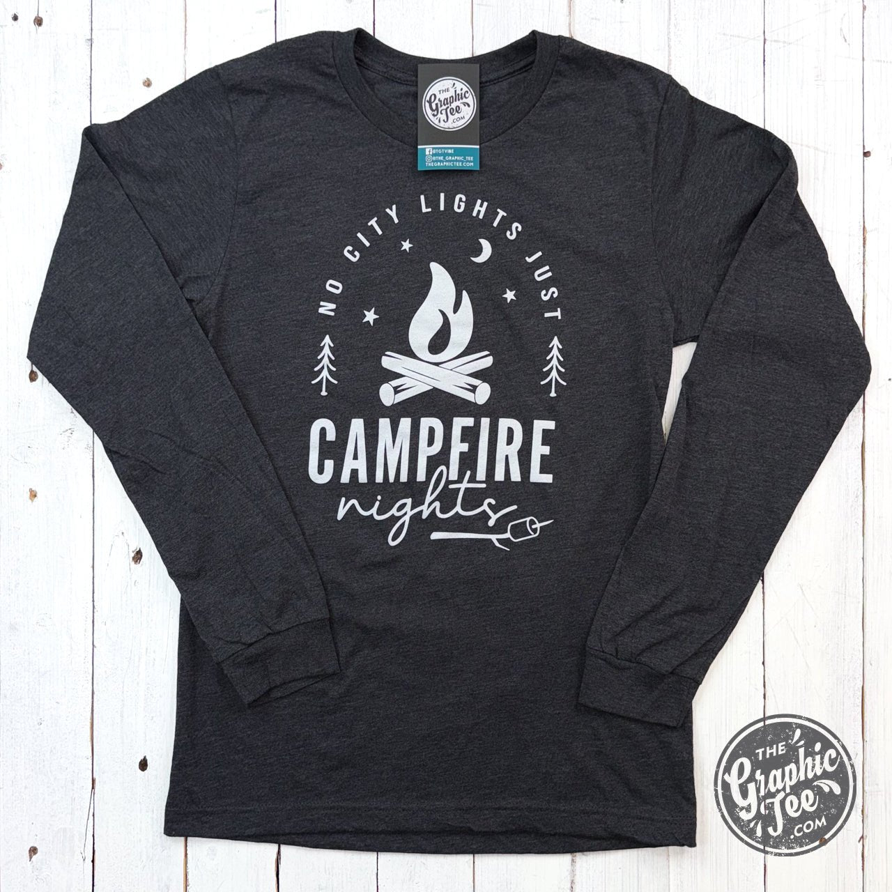 No City Lights Just Campfire Nights Long Sleeve Tee - The Graphic Tee