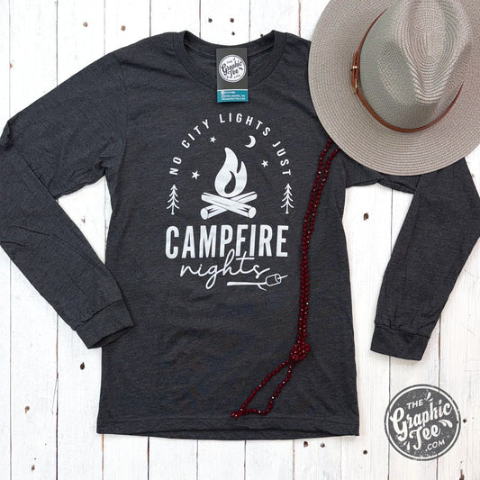 No City Lights Just Campfire Nights Long Sleeve Tee - The Graphic Tee