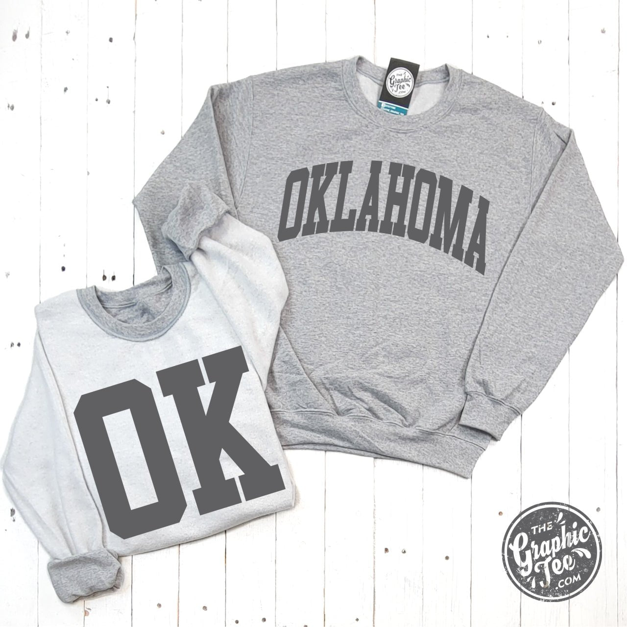 Oklahoma Reversible Sport Grey Crewneck Sweatshirt - The Graphic Tee