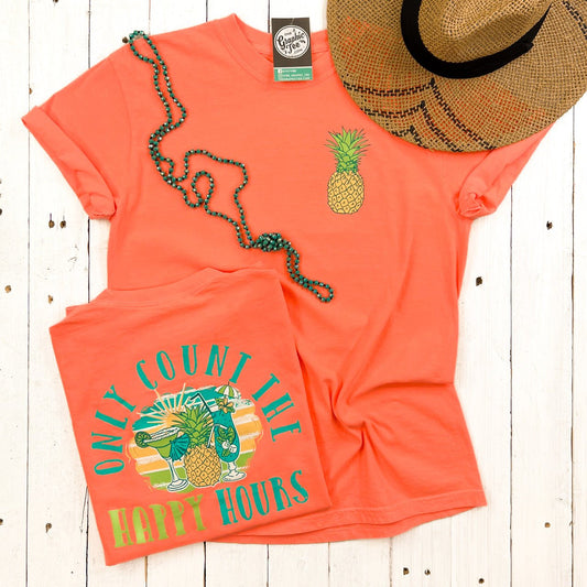 Only Count the Happy Hours Neon Comfort Colors Short Sleeve Crew Neck Tee - The Graphic Tee