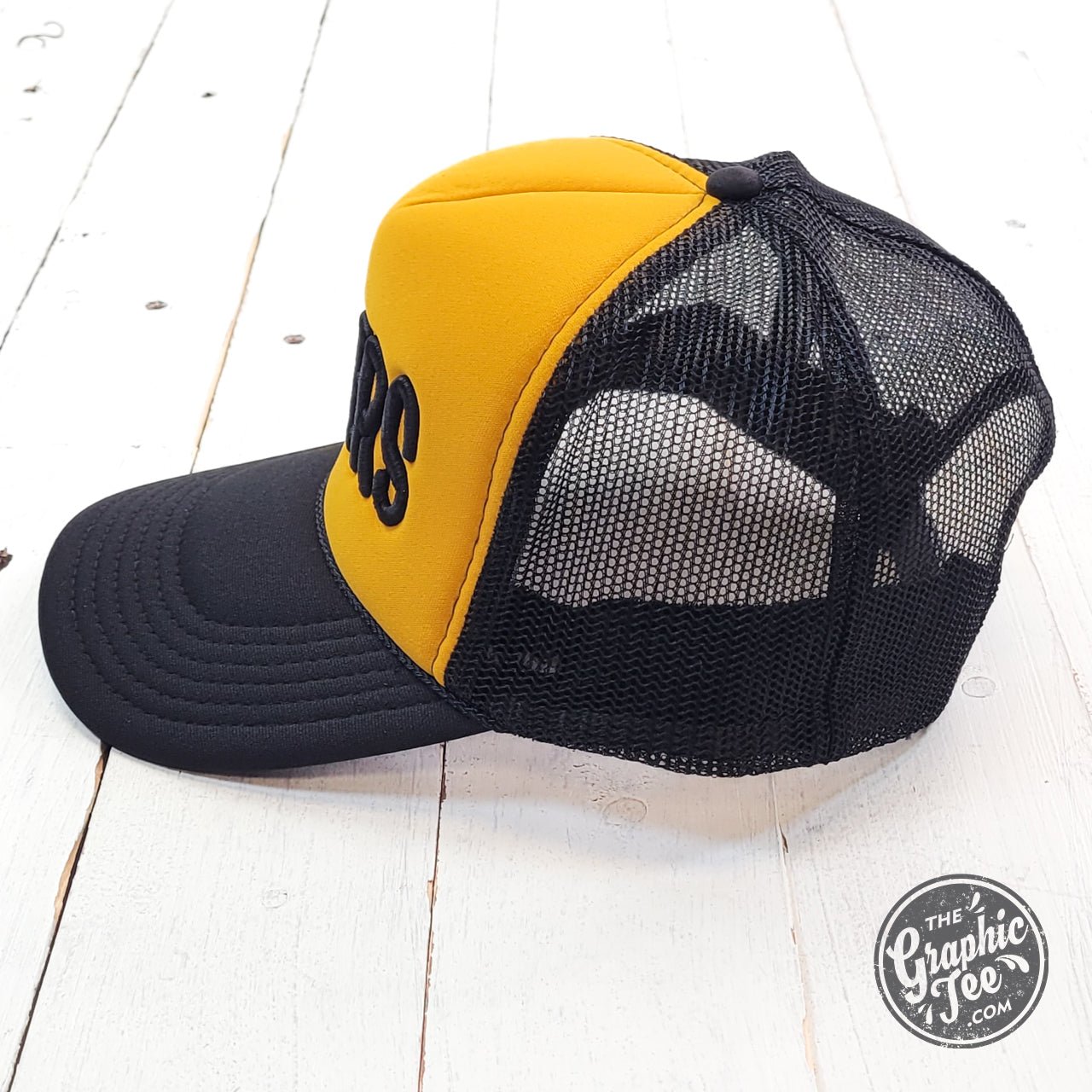 Railers Black and Gold Puff Embroidered Trucker Cap - The Graphic Tee