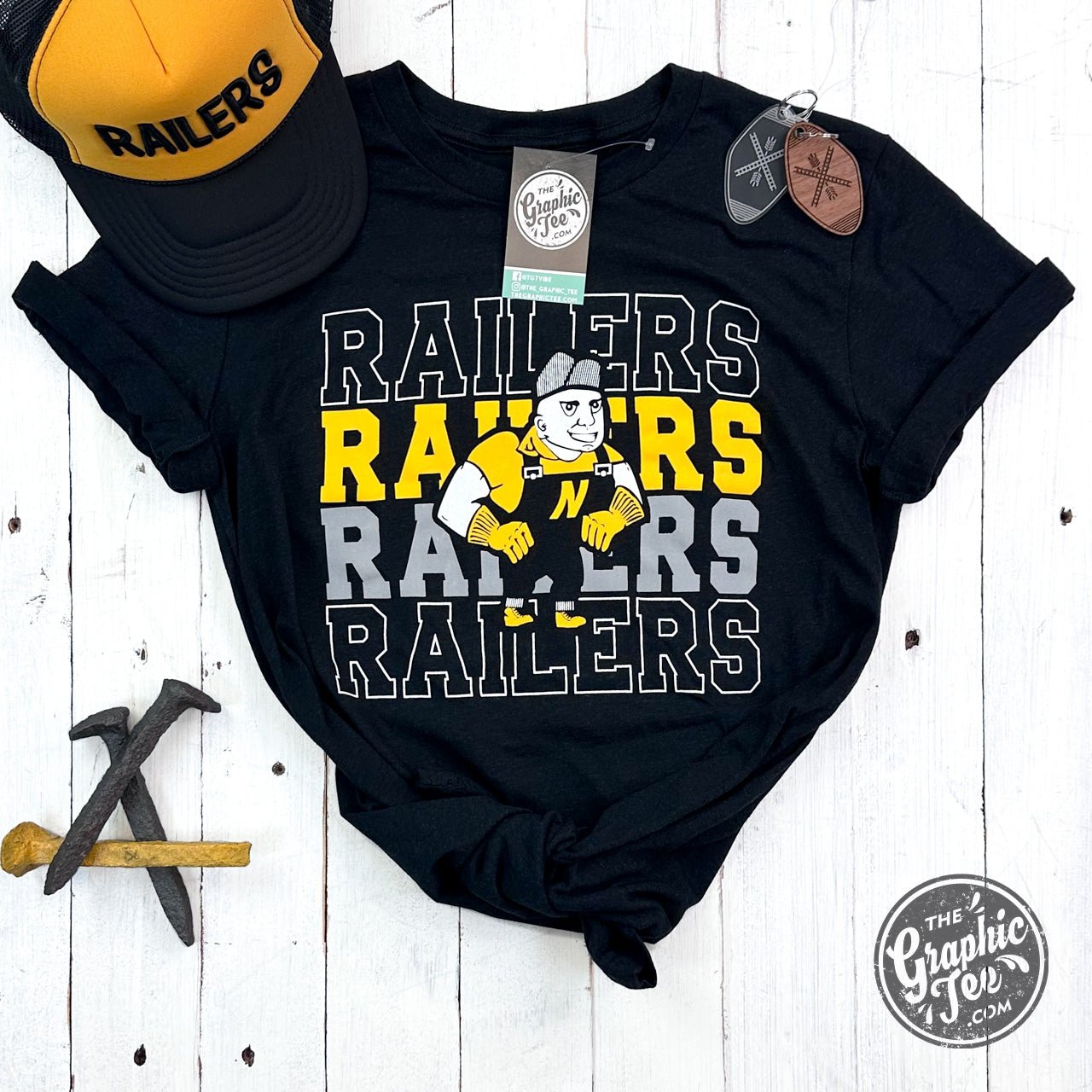 Railers Railers Railers With Railerman Black Heather ADULT Unisex Short Sleeve Tee - The Graphic Tee