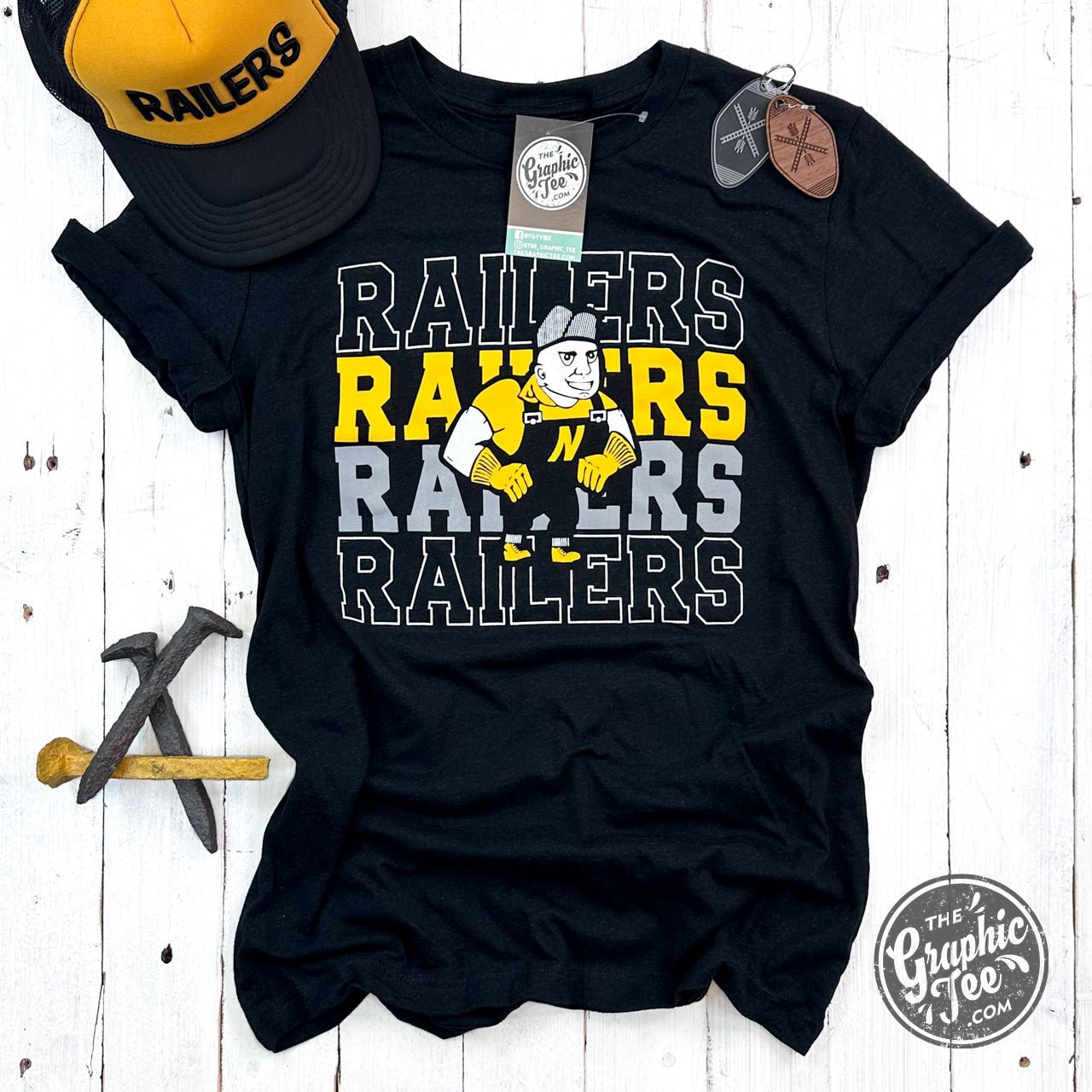 Railers Railers Railers With Railerman Black Heather ADULT Unisex Short Sleeve Tee - The Graphic Tee