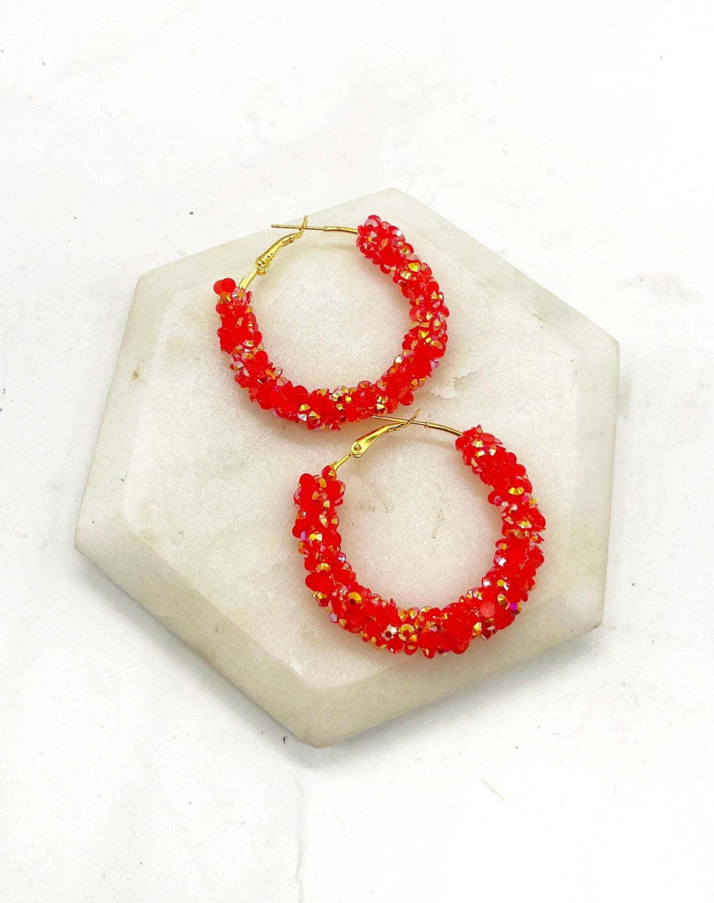 Red Gold Glitter Sequin Hoop Earrings KC Game Day - The Graphic Tee