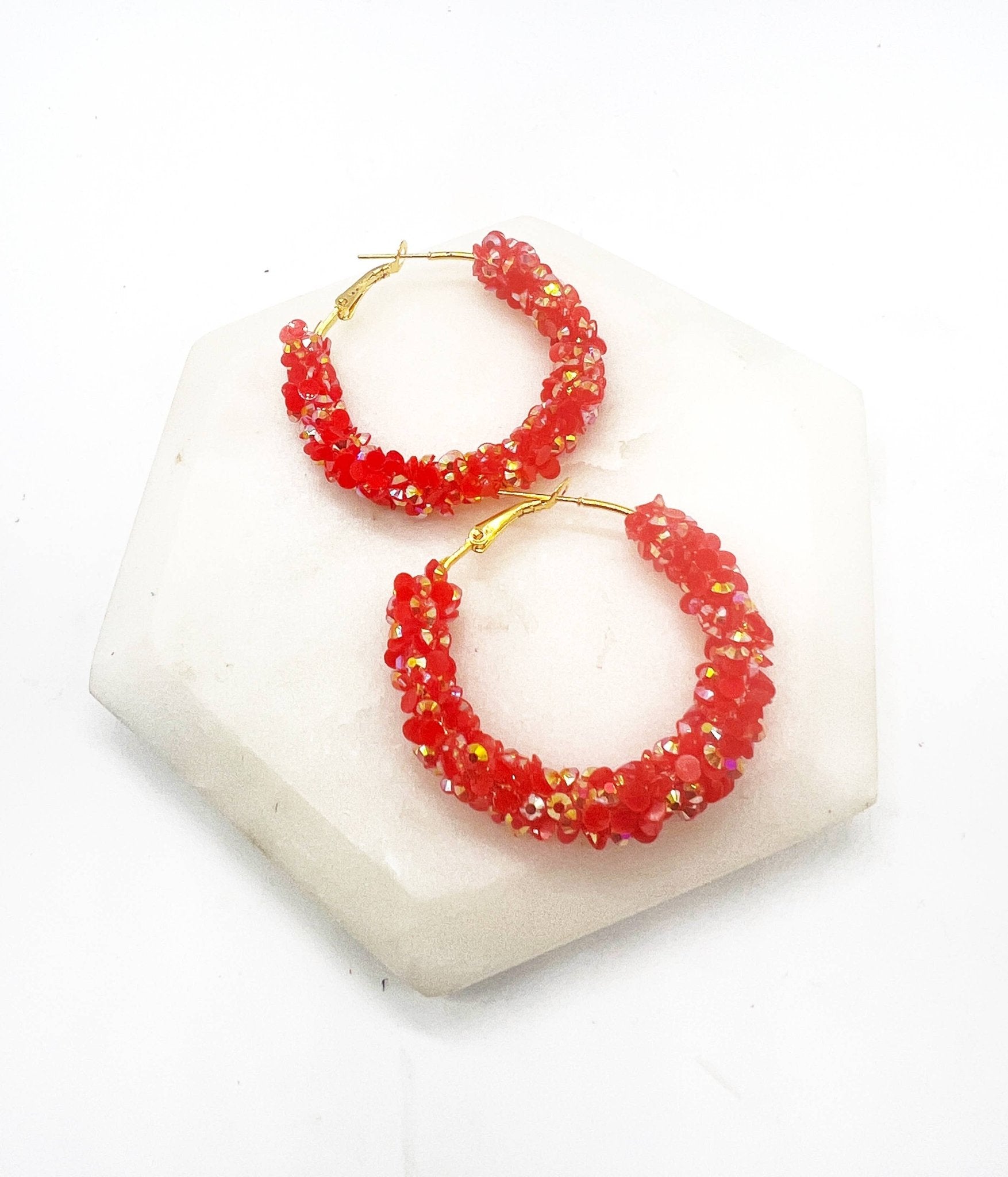 Red Gold Glitter Sequin Hoop Earrings KC Game Day - The Graphic Tee