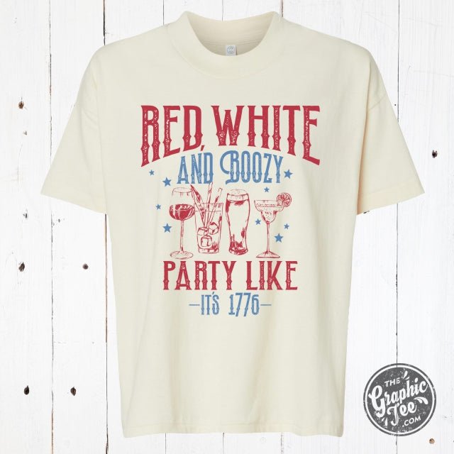 Red White and Boozy Ladies Cut Hi - low Tee - The Graphic Tee