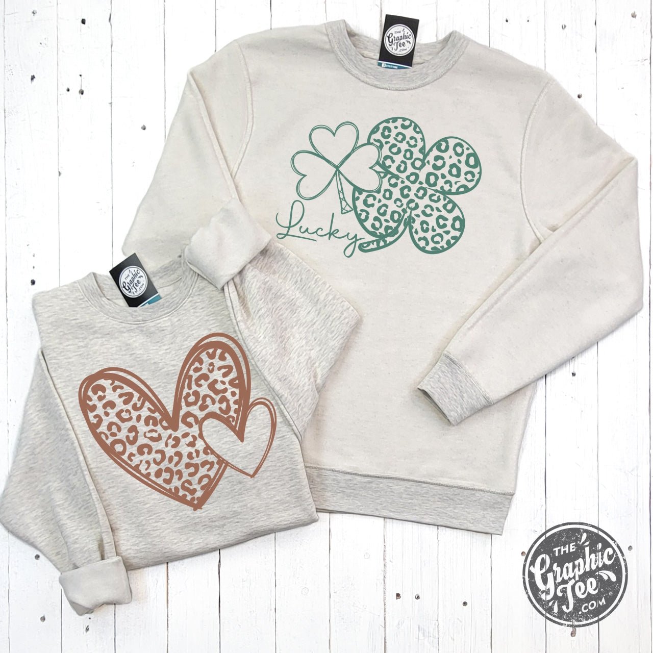 Reversible Hearts to Shamrocks Cheetah Print Crewneck Sweatshirt - The Graphic Tee