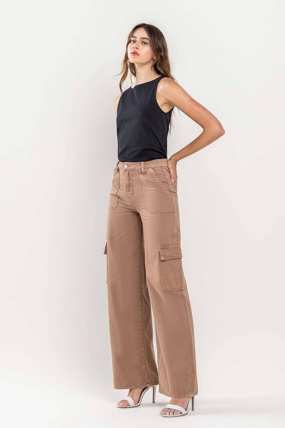 Sarah High Rise Utility Cargo Wide Jeans - The Graphic Tee