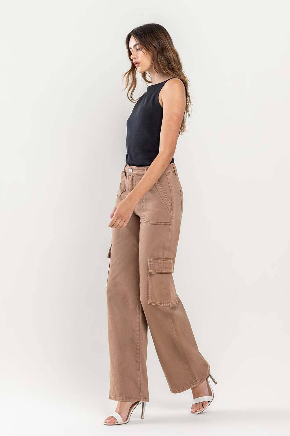 Sarah High Rise Utility Cargo Wide Jeans - The Graphic Tee