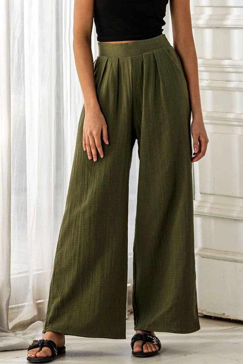 Smocked High Waist Wide Leg Pants - The Graphic Tee