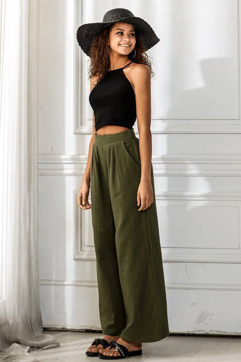 Smocked High Waist Wide Leg Pants - The Graphic Tee