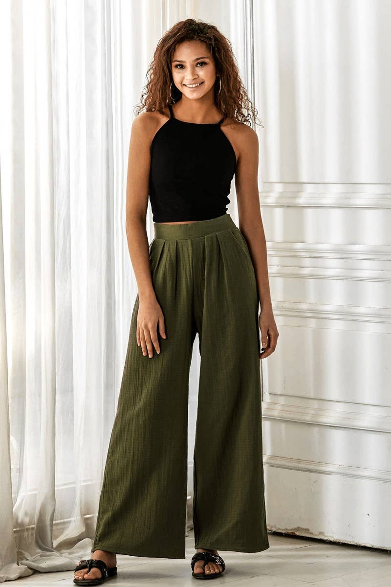 Smocked High Waist Wide Leg Pants - The Graphic Tee