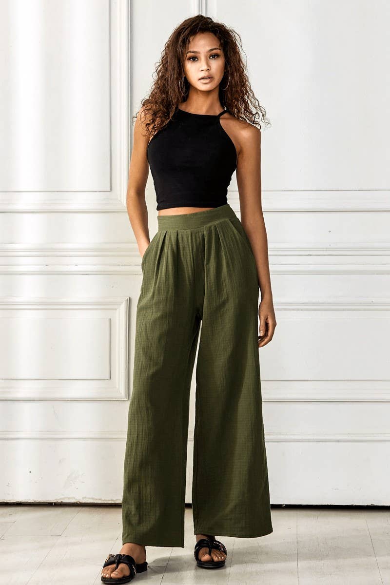 Smocked High Waist Wide Leg Pants - The Graphic Tee