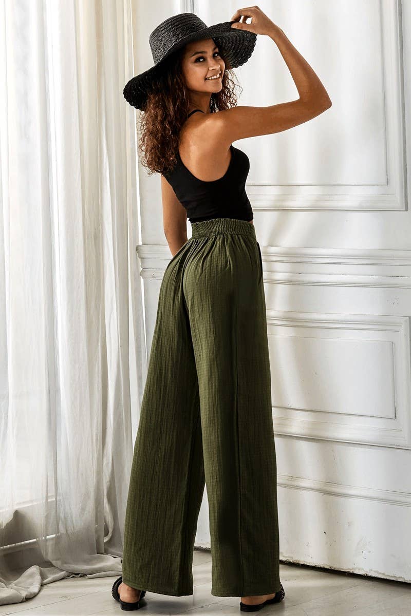 Smocked High Waist Wide Leg Pants - The Graphic Tee