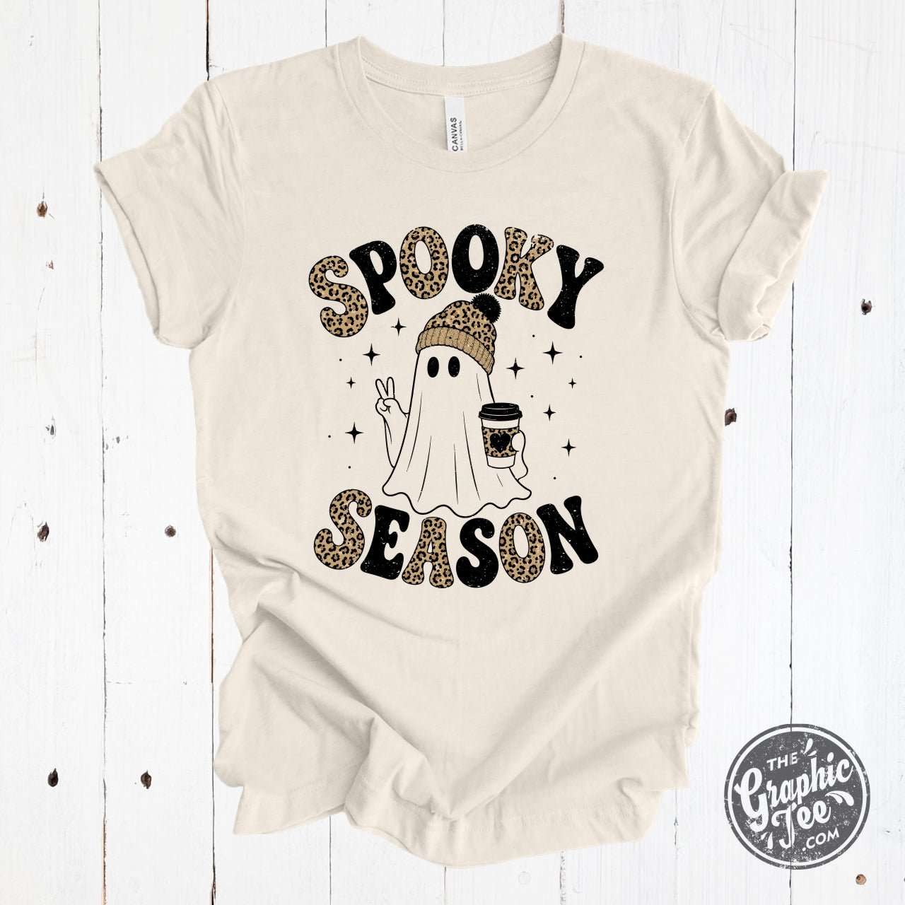 Spooky Season Leopard Adorned Ghost Crewneck Tee - The Graphic Tee