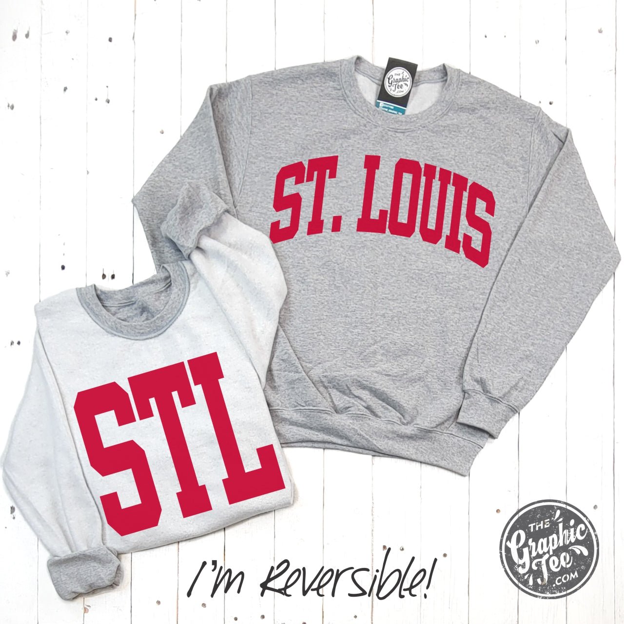 St. Louis Reversible Sport Grey Crewneck Sweatshirt - The Graphic Tee