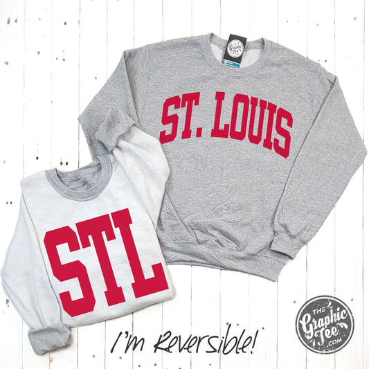 St. Louis Reversible Sport Grey Crewneck Sweatshirt - The Graphic Tee