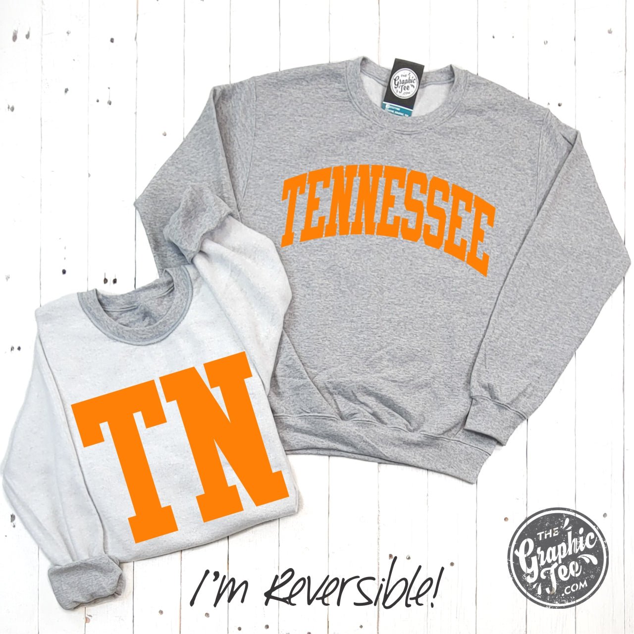 Tennessee Orange Print Reversible Sport Grey Crewneck Sweatshirt - The Graphic Tee