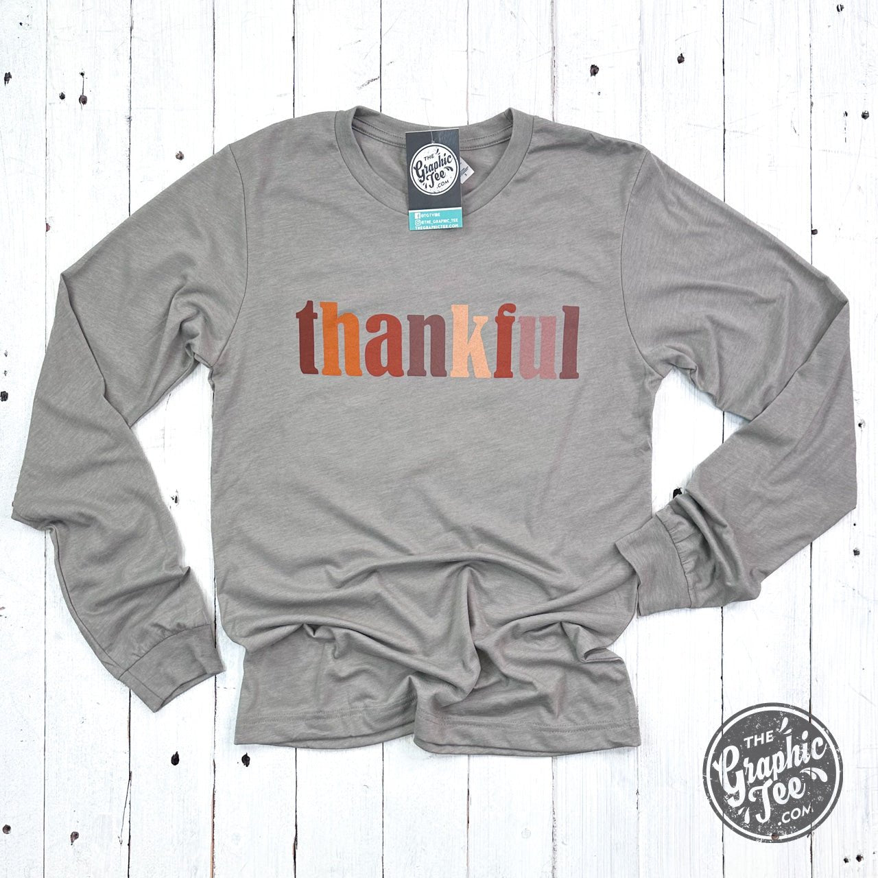 Thankful Multicolor Heather Stone Long Sleeve Tee - The Graphic Tee