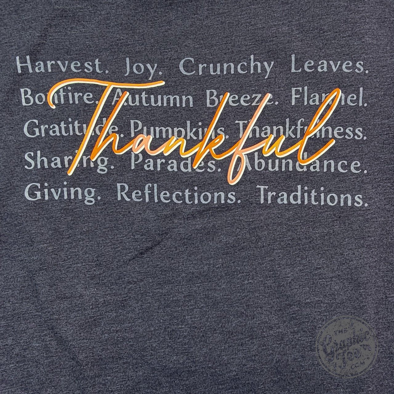 Thankful with Words Heather Navy Long Sleeve Tee - The Graphic Tee