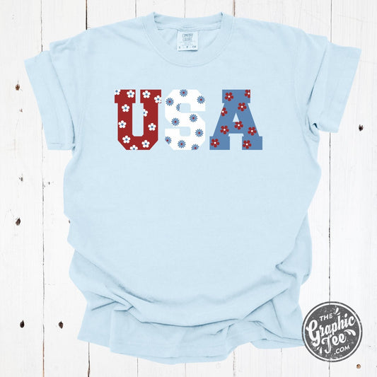 USA 90's Inspired Floral Pigment Dyed Tee - The Graphic Tee