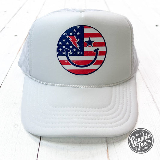 USA Smiley Foam Trucker Cap - The Graphic Tee