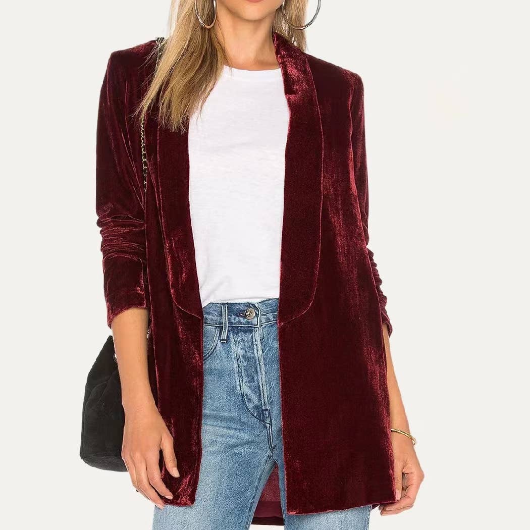 Vanessa Velvet Open Front Lightweight Blazer - The Graphic Tee