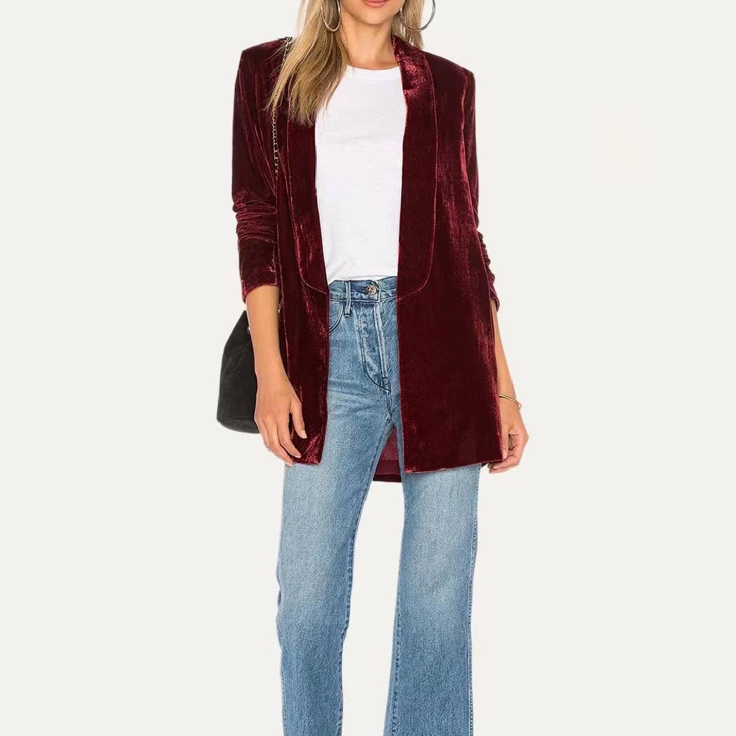 Vanessa Velvet Open Front Lightweight Blazer - The Graphic Tee