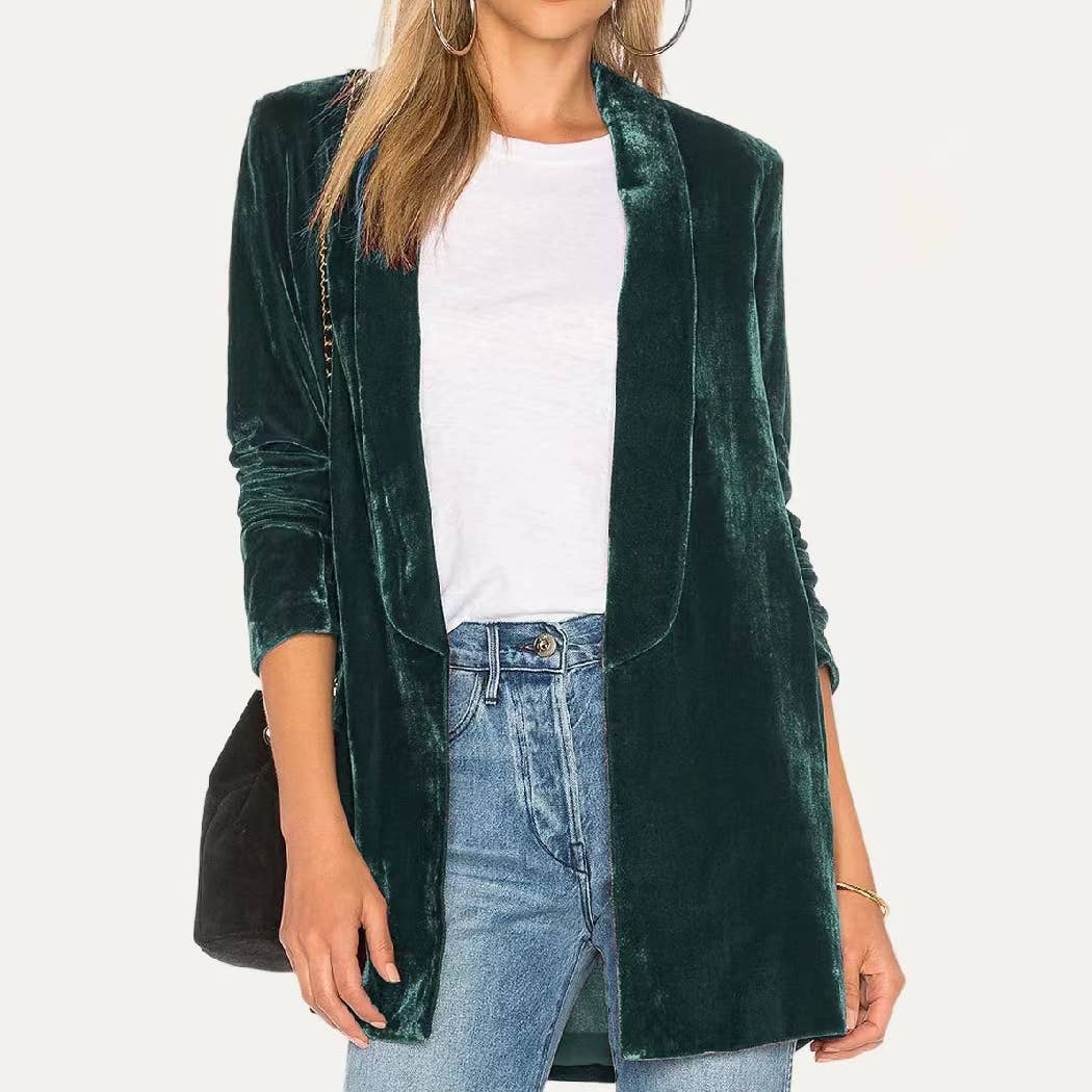 Vanessa Velvet Open Front Lightweight Blazer - The Graphic Tee