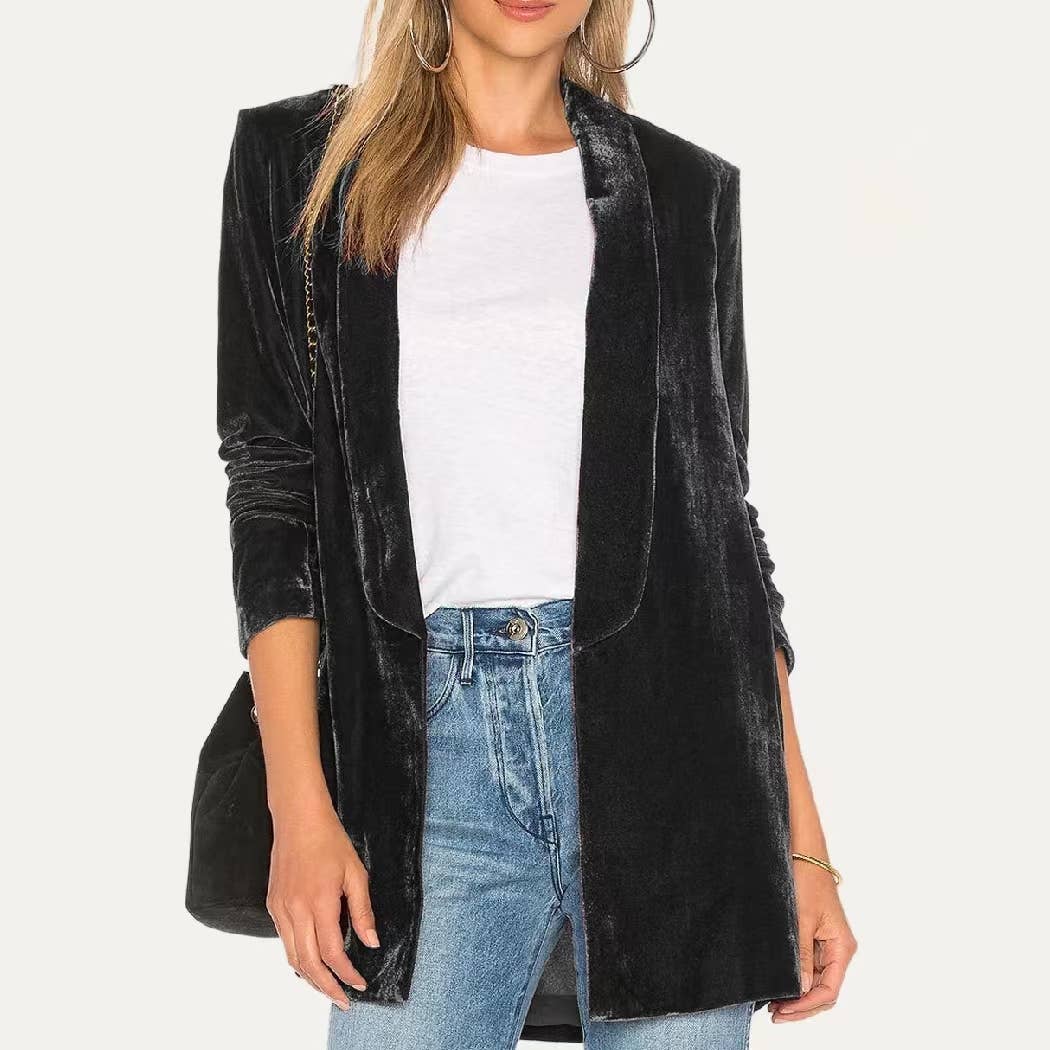 Vanessa Velvet Open Front Lightweight Blazer - The Graphic Tee
