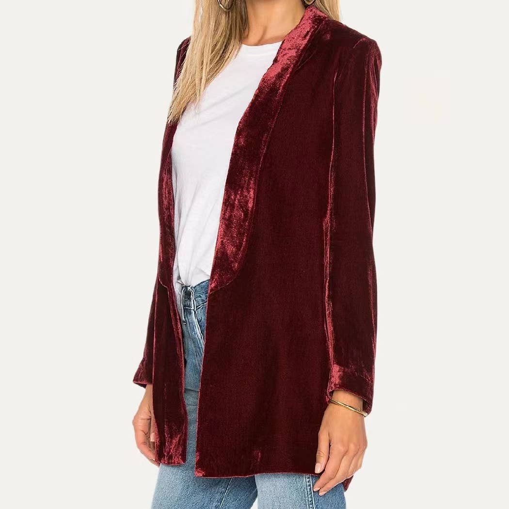 Vanessa Velvet Open Front Lightweight Blazer - The Graphic Tee