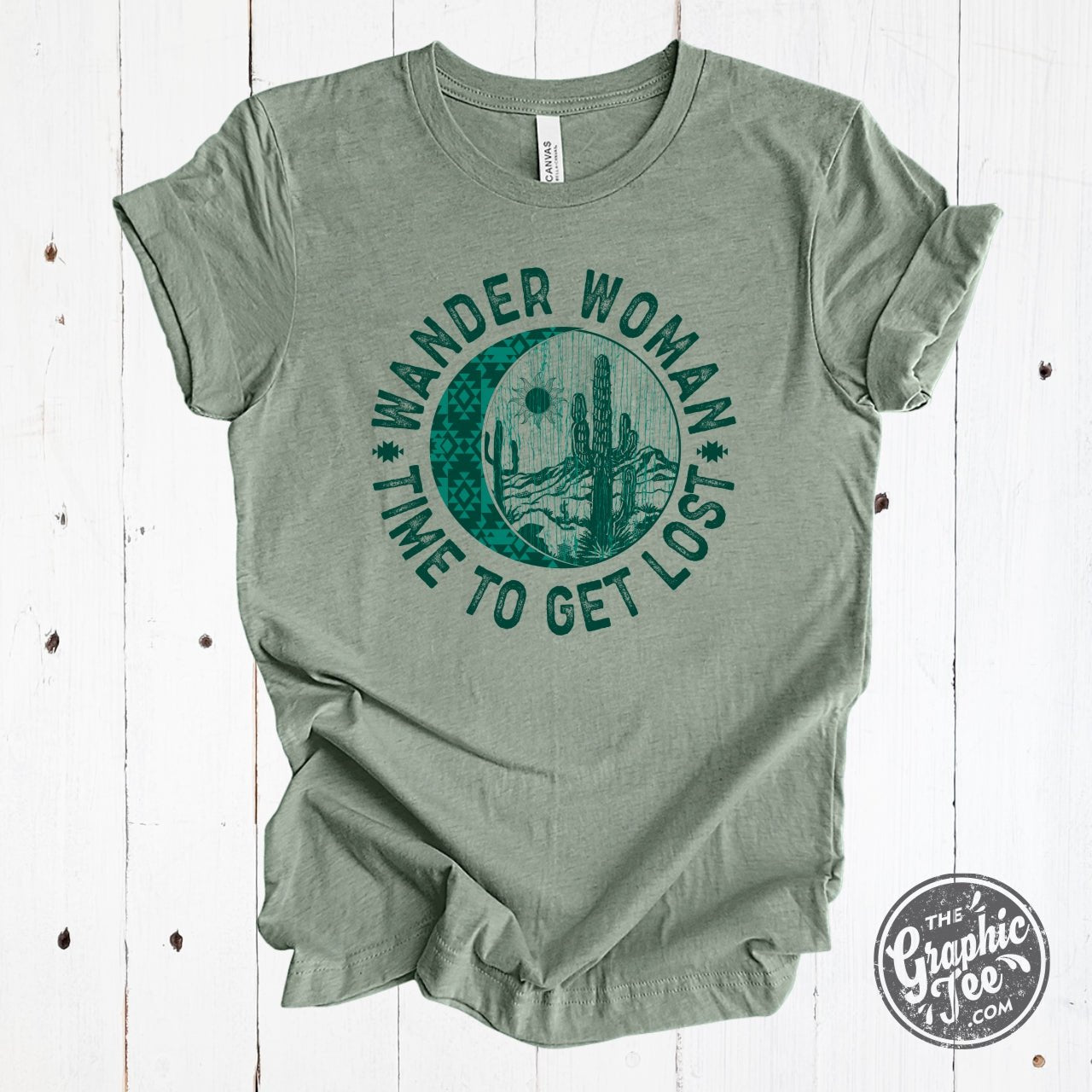 Wander Woman Time To Get Lost Heather Sage Short Sleeve Tee - The Graphic Tee