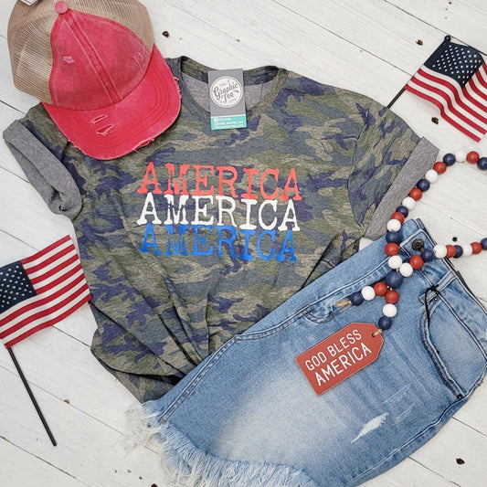 America America America Camo Short Sleeve Tee - The Graphic Tee