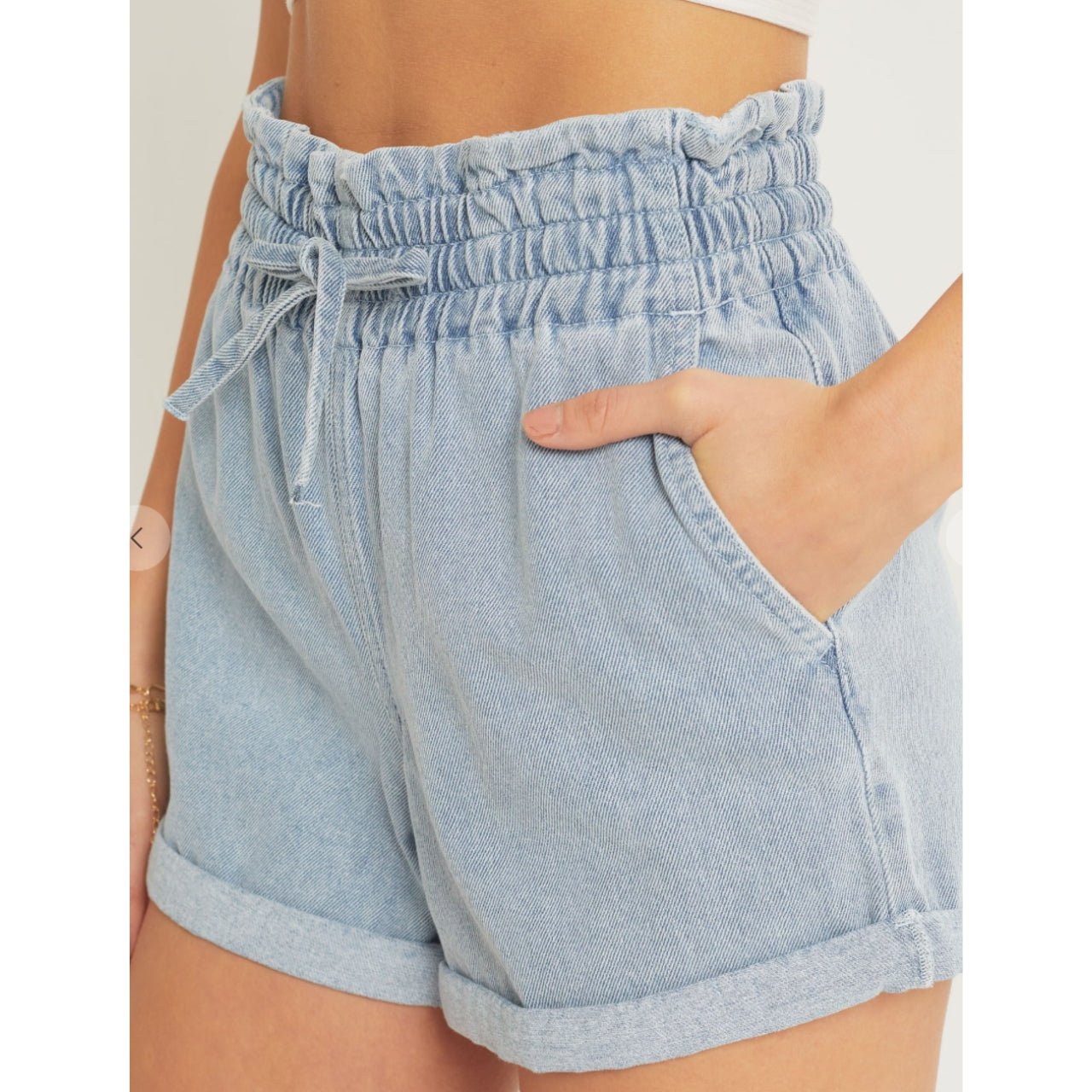 Jean shorts with drawstring cheap