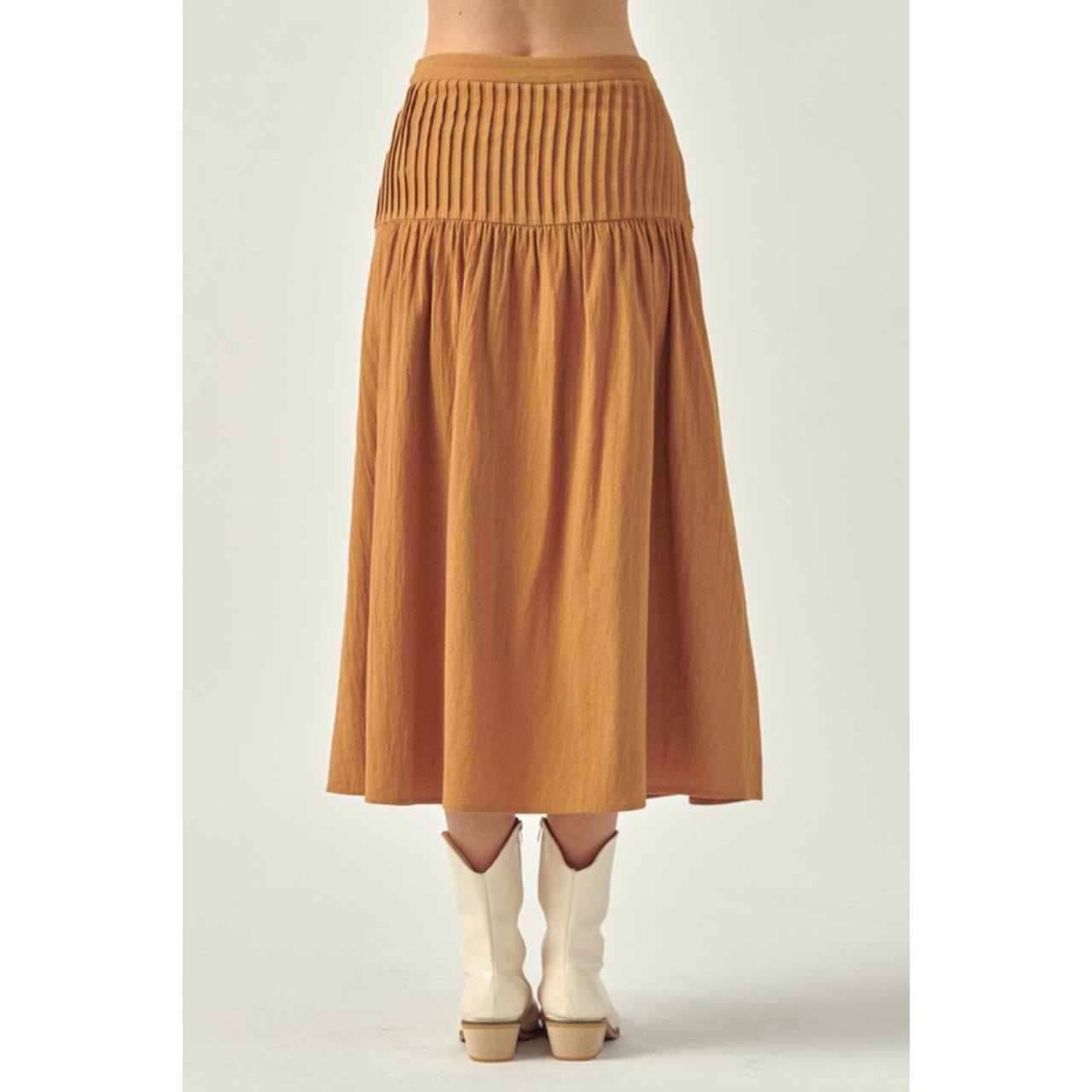 Carmella Carmel Button Down Long Lined Pleated Skirt - The Graphic Tee