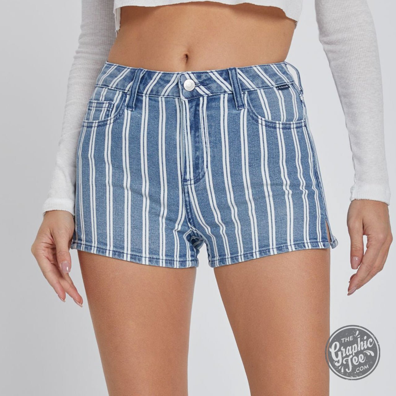 Cello Striped High Rise Shorts - The Graphic Tee