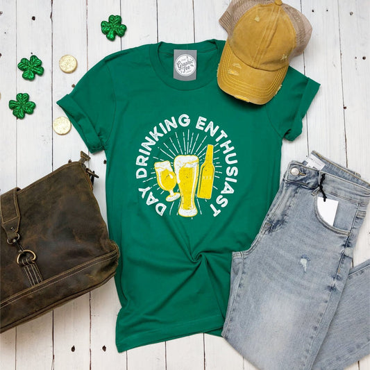 Day Drinking Enthusiast Green Crew Neck Graphic Tee - The Graphic Tee