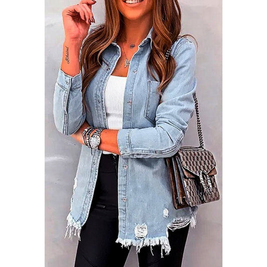 Delany Distressed Denim Shirt - The Graphic Tee