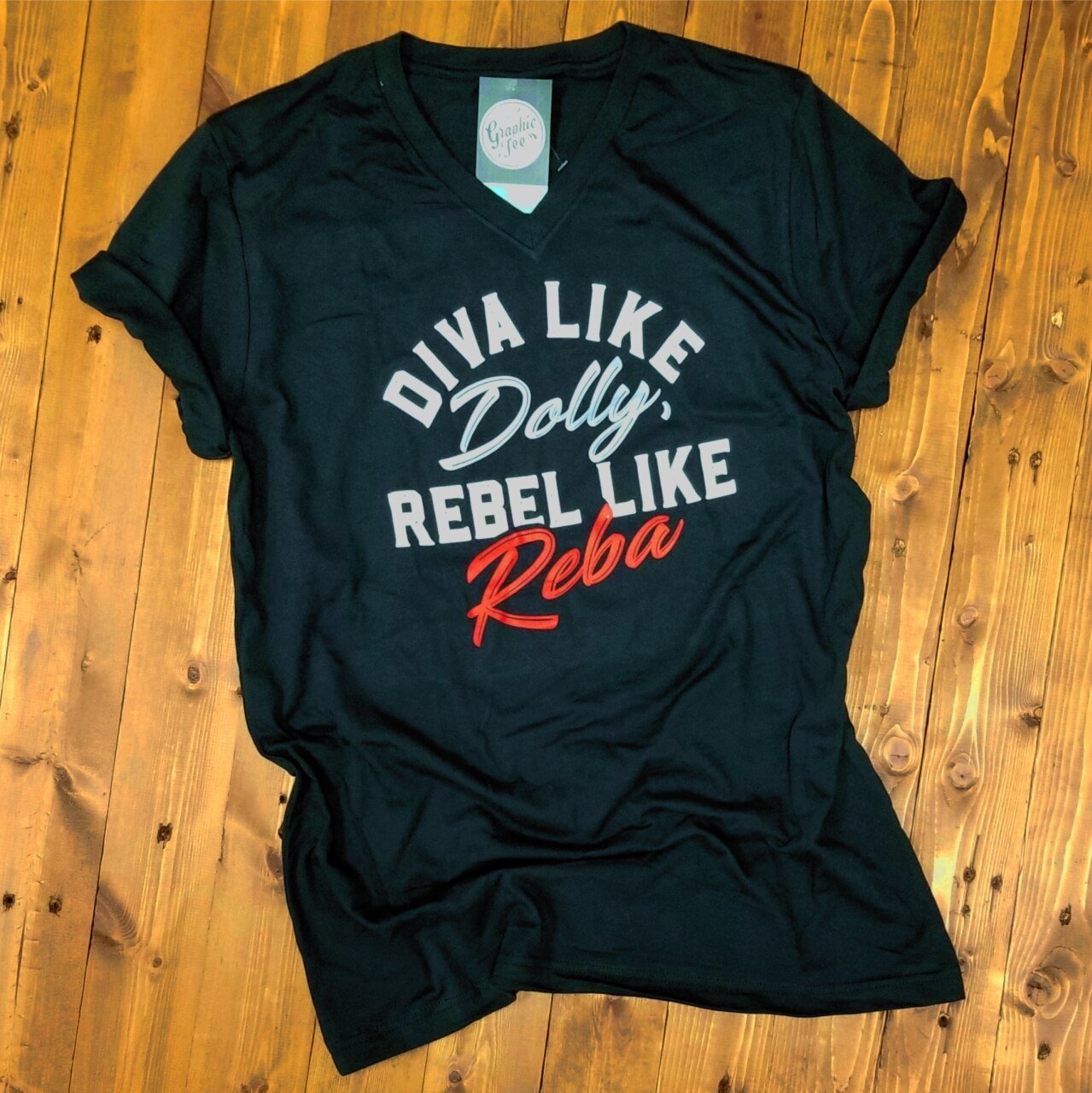 Diva Like Dolly, Rebel Like Reba - Vintage Black Tee - The Graphic Tee
