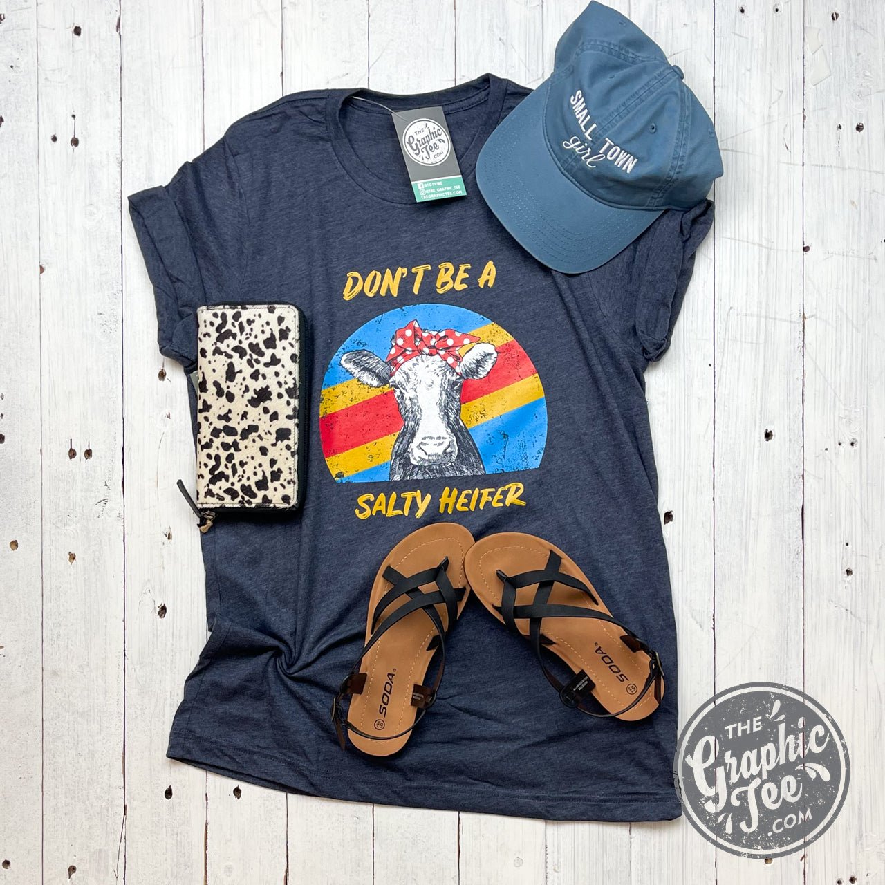 Don't Be A Salty Heifer - Heather Midnight Navy Tee - The Graphic Tee