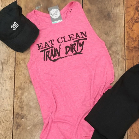Eat Clean Train Dirty - Ladies Pink Raspberry Tank - The Graphic Tee