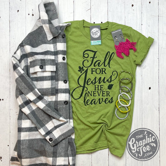 Fall for Jesus, He Never Leaves Short Sleeve Tee - The Graphic Tee