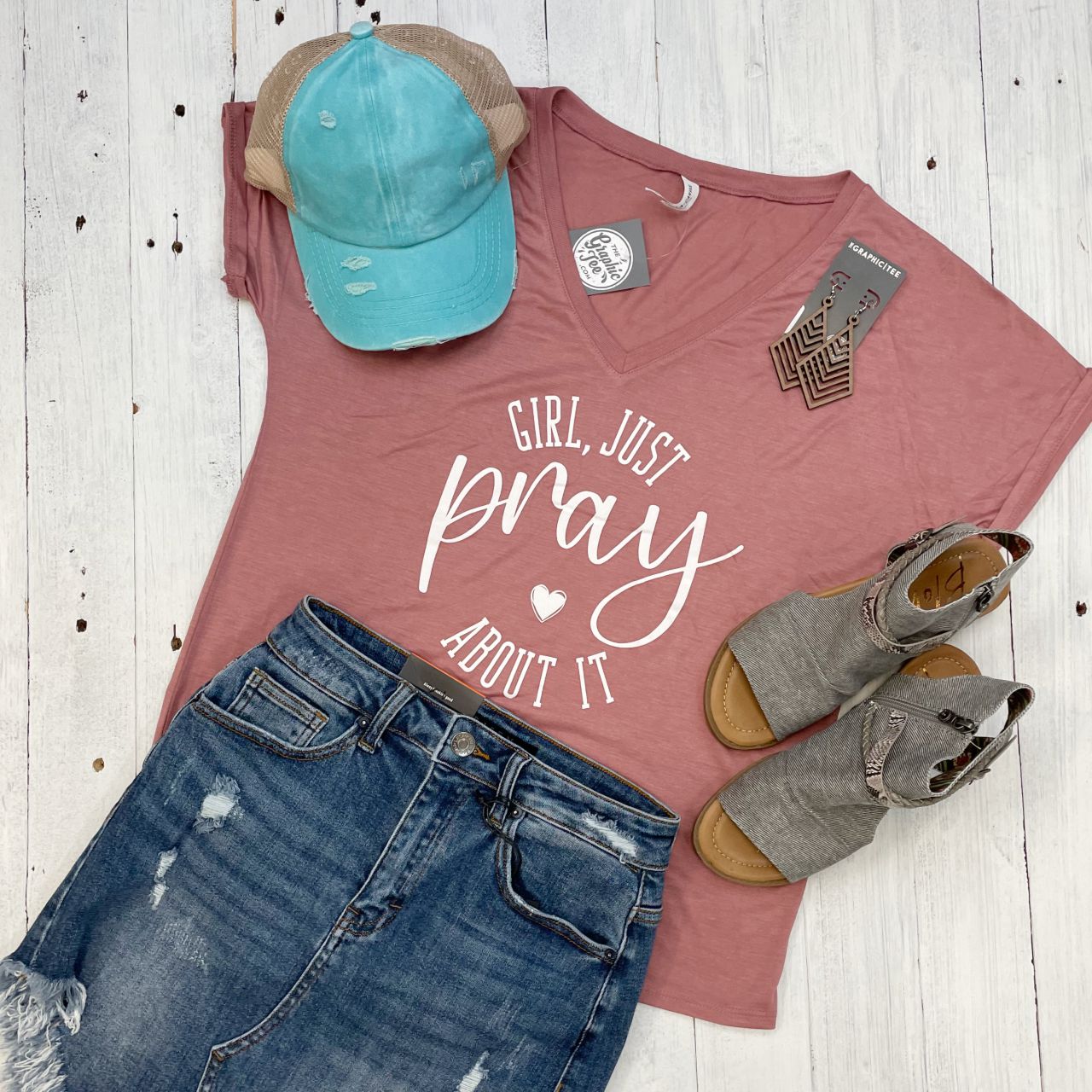 Girl, Just Pray About It Women's Slouchy V Neck Tee - The Graphic Tee