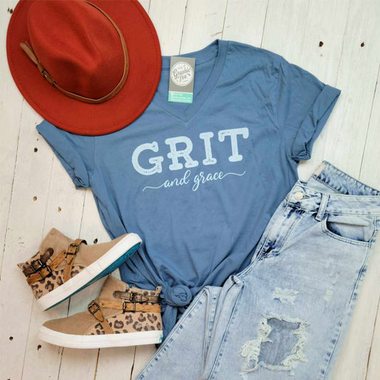 Grit And Grace V-Neck Tee - The Graphic Tee